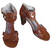 Brown leather SANDALS, 40, ACCESSOIRE DIFFUSION